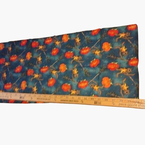 Halloween Material Pumpkin Cat Witches Broom Fabric Remnant Craft Quilt 30x13 in - Picture 2 of 3